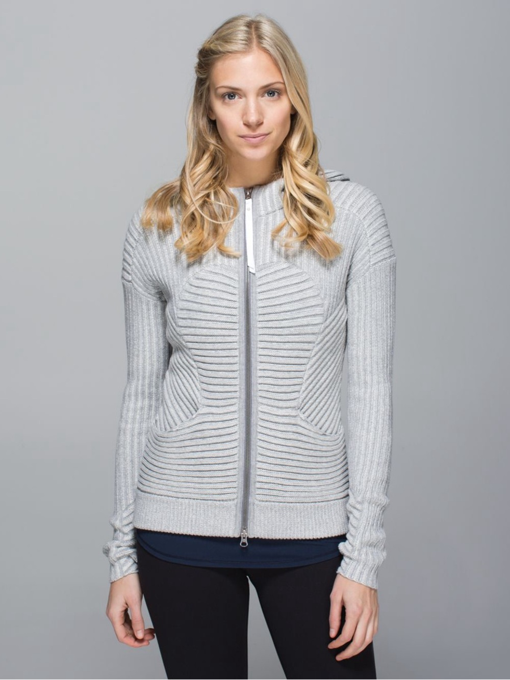 Lululemon Embrace zip up knit hooded sweater - heathered medium grey white